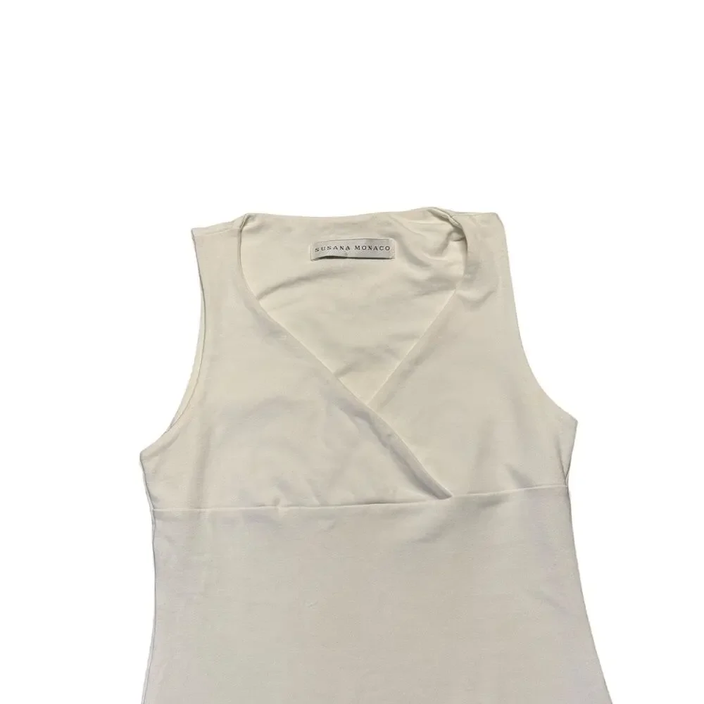 Susana Monaco Womens Sleeveless V Neck Body Con Dress while ivory Size Small